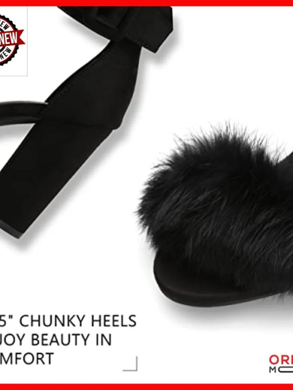 Fur Feather Heels Open Toe Ankle Strap Chunky Block Heels Prom Party